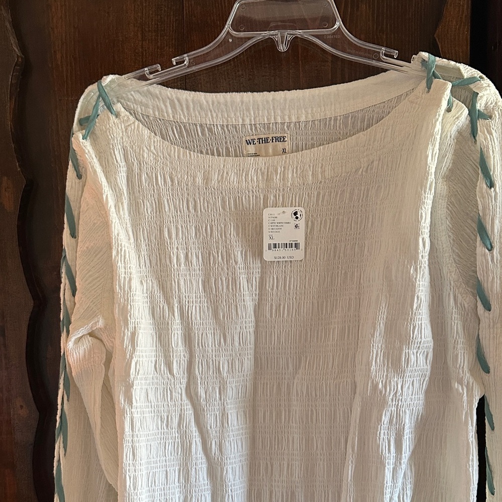 We The Free White and Blue Blouse